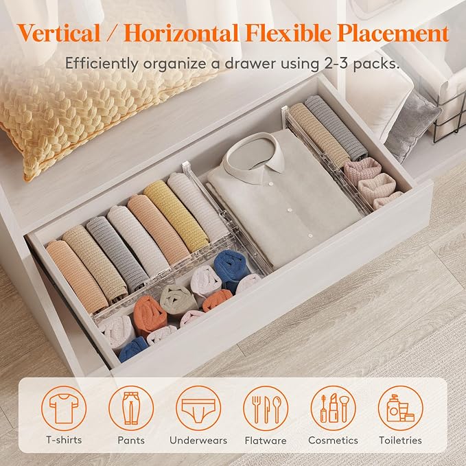 Lifewit 4" High Upgrade Drawer Divider, Adjustable Drawer Organizer Clothes | 12 Pack 11-17" Expandable Clear Plastic Drawer Separator for Dresser, Kitchen, Closet, Nursery, Office Organization & Storage