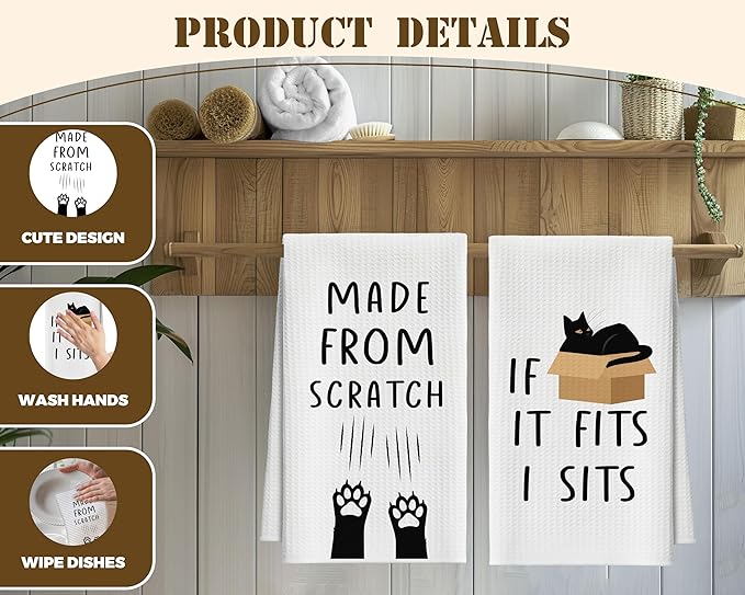 Kitchen Towels Set of 2, Black Cat Dish Towel for Kitchen, Decorative Hand Towels for Bathroom, Fast Drying Tea Towel with Funny Sayings, Housewarming Gifts for Cat Lover Women Mom -B06