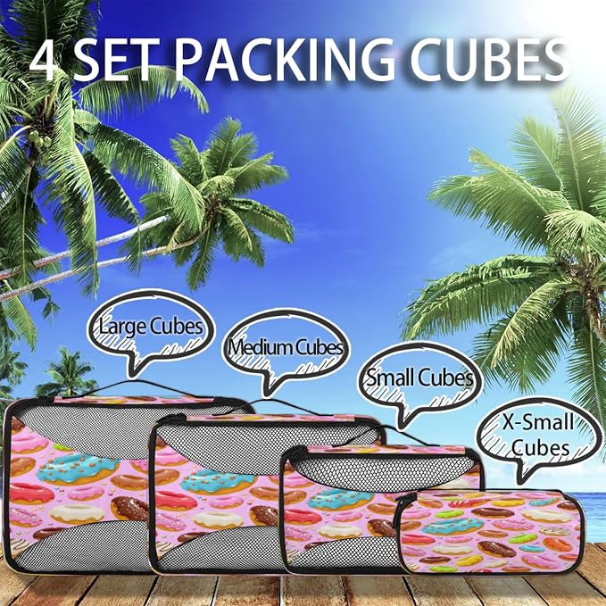 Colorful Donuts Packing Cubes for Travel, Luggage Packing Organizers, Donuts Travel Accessories Large Toiletries Bag for Clothes Shoes Cosmetics Toiletries
