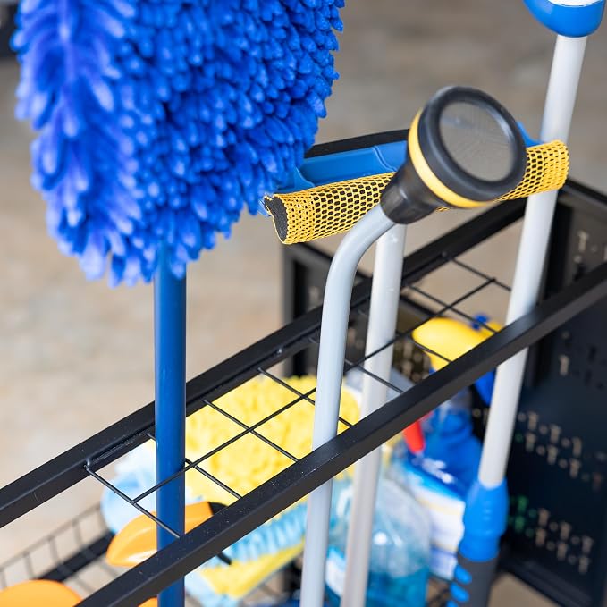 Large Cleaning Caddy with Wheels, 3 Tiered Rolling Cart Auto Detailing Cart, Car Truck SUV Boat RV, Rolling Cleaning Caddy Polisher Holder, 37 in x 17 in x 26 in, Solid Steel Holds 250 lbs