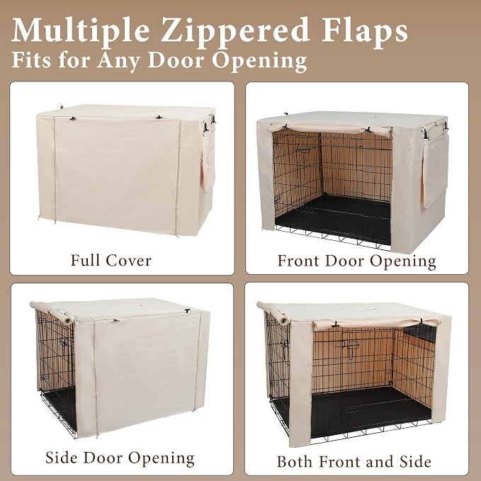 Deblue Dog Crate Cover, 36 Inches Durable Polyester Indoor Kennel Cover | Fit for 1 2 Doors Standard Wire Cage (Beige)