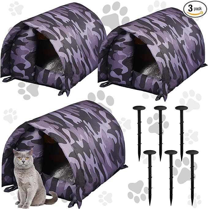Doublefill 3 Pcs 16.5'' x 12'' x 11'' Cat Houses for Outdoor | Weatherproof Waterproof Rainproof, Cotton Padded Interior for Warmth, Tent Design, for Indoor Garden Patio Use