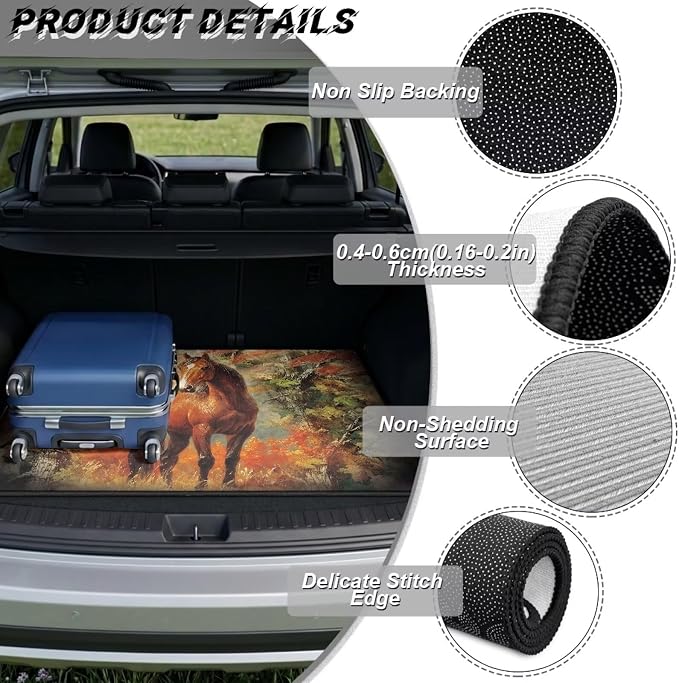 All Weather Cargo Liner American Flag Horse Car Trunk Mats USA Patriotic Cargo Mats for Most Cars Non Slip Rear Trunk Mat Floor Mat Covers Universal Size 29" x 39"
