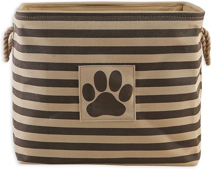Bone Dry Pet Storage Collection Striped Paw Patch Bin, Large Rectangle, Brown
