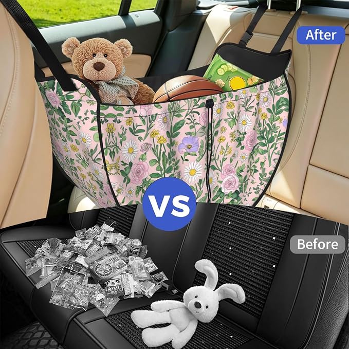 Garden Party Car Seat Organizer-Backseat Storage Bag for Travel | Waterproof Durable. Holds Snacks Gear Essentials. Fits Most Cars.