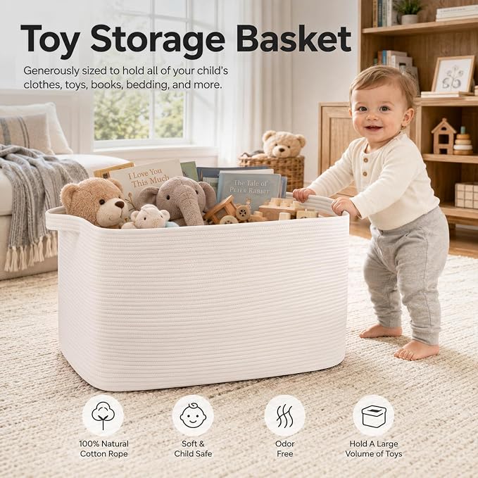 OIASKET 108L Extra Large Blanket Basket Living Room, 24.8" x 16.2" x 16.2" | Rectangle Woven Laundry Hamper, Nursery Blanket Storage Living Room, Toy Storage With Handle, Large Baskets for Organizing