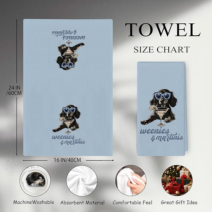 Dachshund Cocktail Kitchen Towels - Wiener Dog Dachshund Kitchen Decor, Dachshunds Gifts for Women, Funny Weenies Martinis Hand Towels for Kitchen Decorative 16x24 Inch