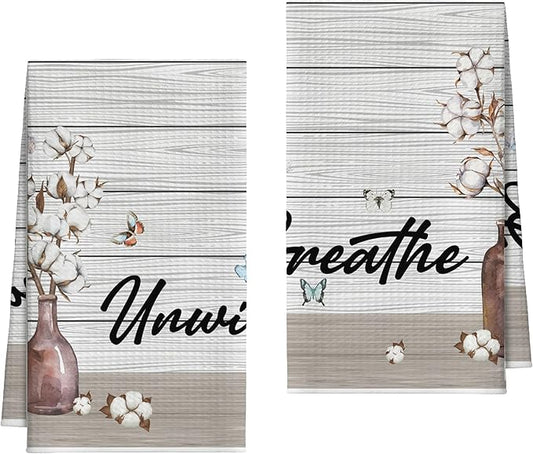 Kitchen Towels Set Of 2, Flower Vase Butterfly Dish Towel For Kitchen, Farm Vintage Bathroom Decorative Hand Towels, Farmhouse Fast Drying Tea Towel, Housewarming Xmas Gifts For Women Mom -B40