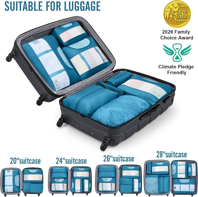 Veken 8 Set Packing Cubes for Travel Essentials, Suitcase Organizer Bags in 4 Sizes, Carry-On Luggage Accessories with Laundry Bag, Airplane Must Have with 99-Count Mesh Holes