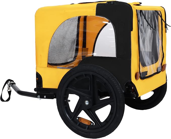 Pet Bike Trailer for Dogs, Foldable Dog Bicycle Trailer Carrier with Quick Release Wheels, Waterproof Oxford Fabric, Safety Leash & Reflective Lights for Small Medium Pets up to 66 lbs