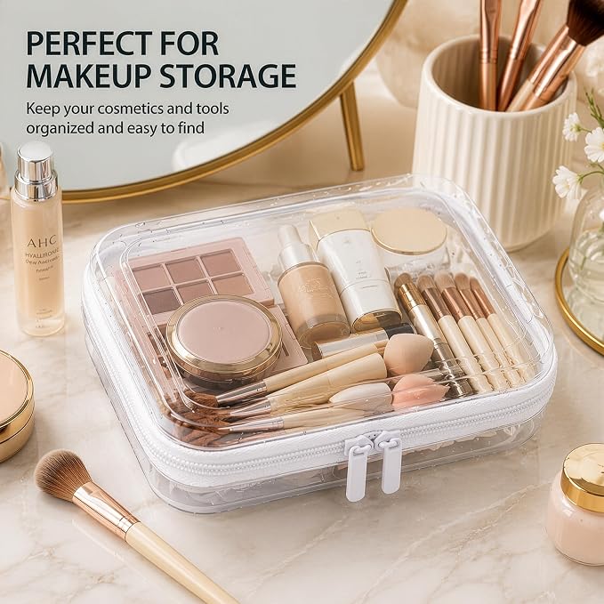 Clear Hard Shell Zipper Case, PET Organizer Box, 2L+1M+1S | Transparent Case for Cosmetics, Makeup, Toy, Home, Office, Stationery, Pencil, Fruit, Building Blocks, File