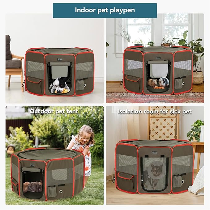 Petsfit Portable Dog Playpen 36" Portable Pet Play Pens for Small Medium Dogs, Puppy Playpen Indoor/Outdoor with Carring Case, Removable Zipper Top and Bottom,Medium (36"x36"x21") | Dual Zipper Doors, Sturdy Foldable, Removable Mesh Top, Leakproof Bottom