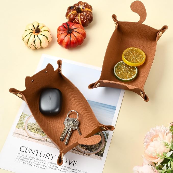 Craftdady 4 PCS Foldable Leather Tray Camel Cat-Shaped Jewelry Valet Tray