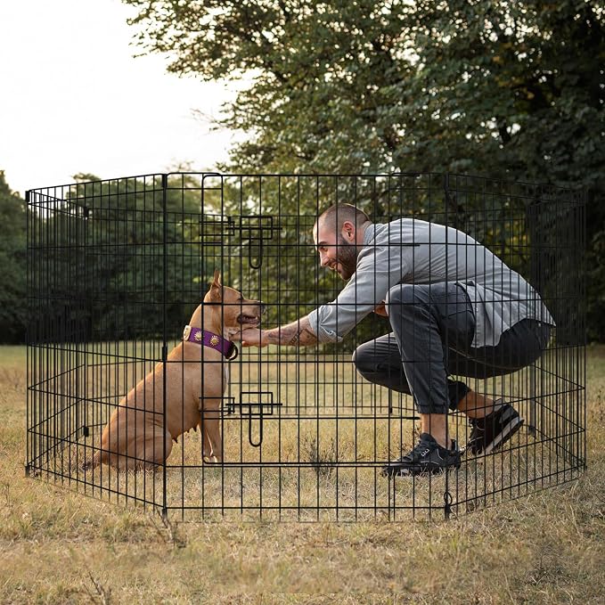 Peekaboo Dog Playpen 30 Inch, 8 Panel Metal Pet Fence with Top Cover | 30 Inch 8 Panel Foldable Rustproof Metal Dog Playpen with Octagonal Top Cover, GRS Certified Recycled Material
