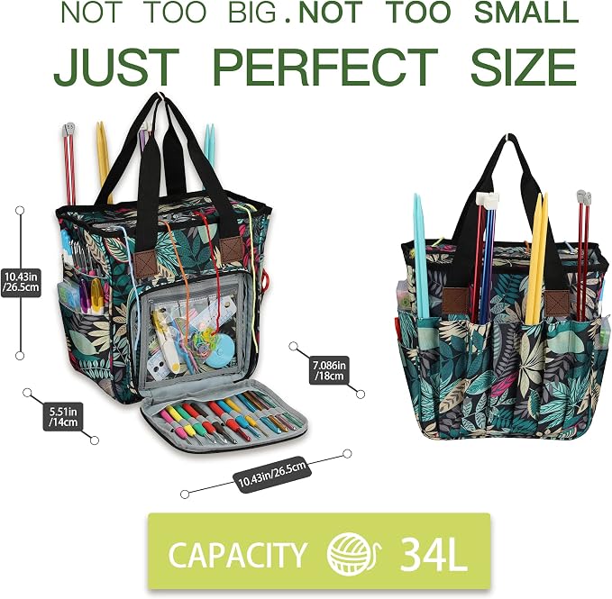 Yarn Knitting Storage Tote-Large Capacity Crochet Organizer Portable Travel Bag with Shoulder Strap Crochet Hooks Case for Unfinished Bulk Project