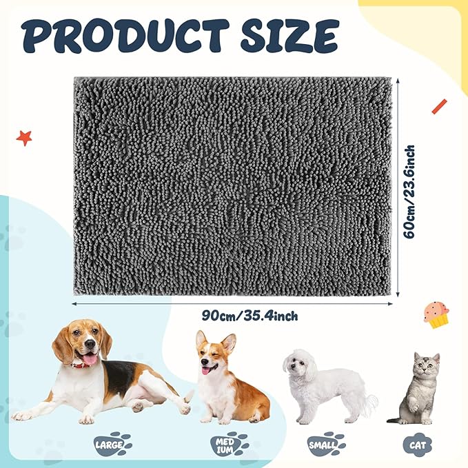 Peryiter 2 Pack Quick Dry Towel for Dogs 35''x 23'' Extra Large Absorbent Dog Towel Microfiber Chenille Towels Dog Pet Bath Mat, Machine Washable, Grey