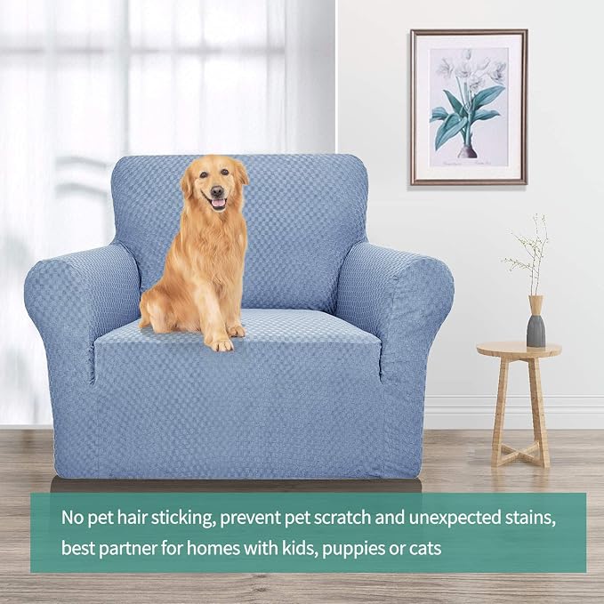 YEMYHOM Couch Cover Latest Jacquard Design High Stretch Sofa Chair Covers for Living Room, Pet Dog Cat Proof Armchair Slipcover Non Slip Magic Elastic Furniture Protector (Small, Light Blue)