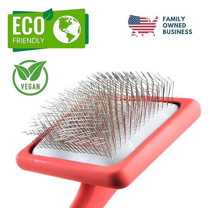 Flying Pawfect Dog Slicker Brush for Grooming Pet Hair - Best Slicker For Poodle & Golden Doodle - Long Haired Tool For Dogs - Goldendoodle Long Pin Brush For Dematting (Coral, Flat Large)
