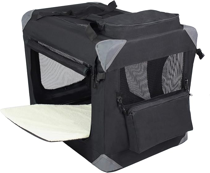 EliteField 3-Door Soft Dog Crate with Bed & Carrying Bag (2-Year Warranty) | 3 Mesh Doors, Steel Frame, Removable & Washable Crate Cover and Bed Cover, Storage Pockets, Indoor/Outdoor, Foldable