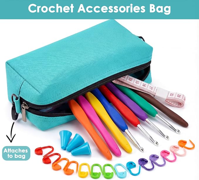 Expandable Crochet Bag, Yarn Storage Organizer & Knitting Tote Bag | Multiple Pockets, with Accessories Pouch shoulder strap, Sturdy Yarn Bags with Zipper Closure, Portable, Gift for Crafters
