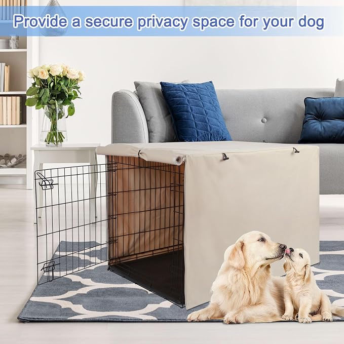 Deblue Dog Crate Cover, Durable Polyester Indoor Pet Kennel Cover | Fit for 1 2 Doors Standard Wire Cage 36.0"L x 23.0"W x 25.0"H Tan