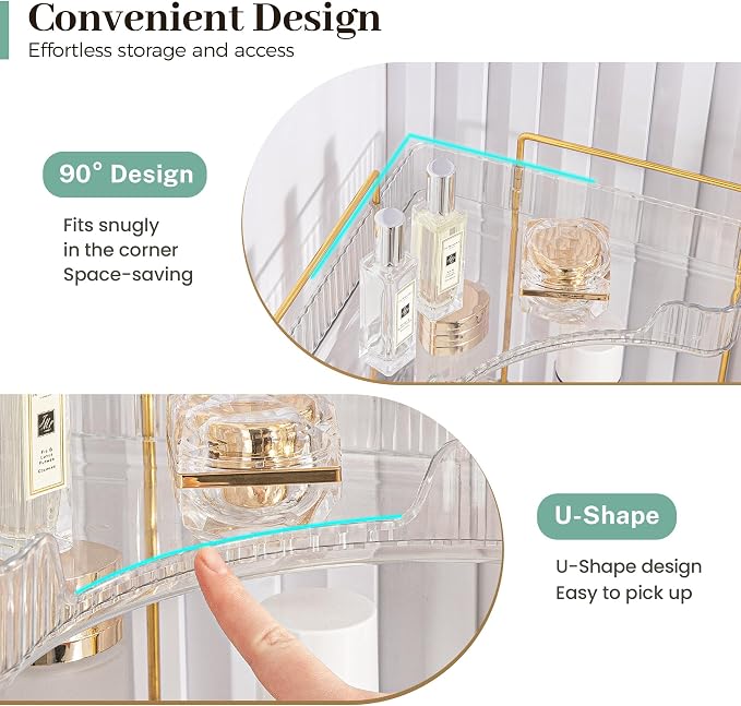 Aveniee Corner Bathroom Counter Organizer, Bathroom Countertop Shelf Makeup Organizer for Vanity Perfume Tray for Corner Storage (2 Tiers, Green)