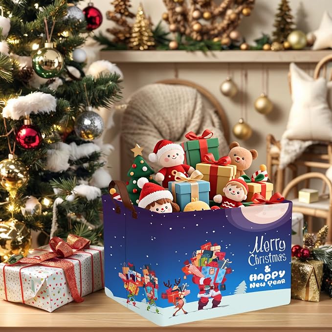 Empty Large Christmas Basket for Gifts Women Collapsible Storage Bin Kids Toy Box Holiday Décor (Santa Claus Gift)