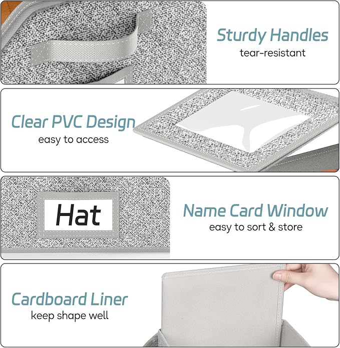 AOODA Stackable Hat Storage for Baseball Caps, Holds up to 12 Caps Hat Organizer for Closet, Sturdy Hat Boxes for Men with Cardboard, Grey