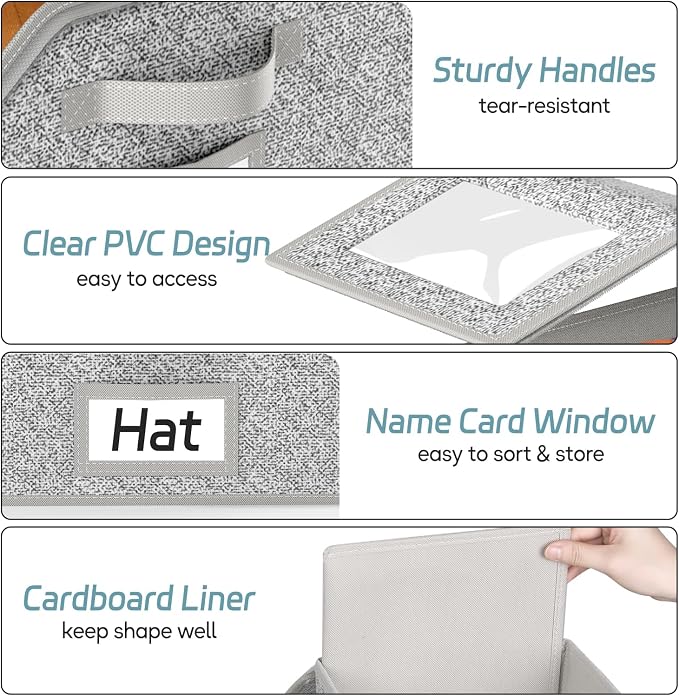 AOODA 3 PCS Stackable Hat Storage for Baseball Caps, Holds up to 36 Caps Cap Organizer for Closet, Sturdy Hat Boxes for Men with Cardboard, Grey