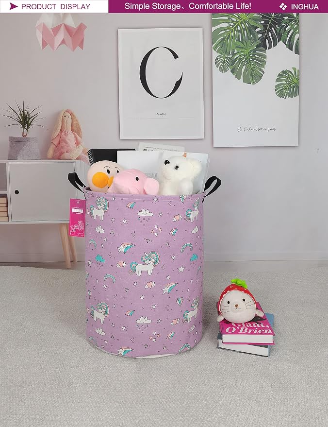 Unicorn Laundry Hamper Large Canvas Fabric Storage Basket | Organizer Bin Dirty Clothes Collapsible Waterproof for College Dorms, Boys and Girls Bedroom,Bathroom