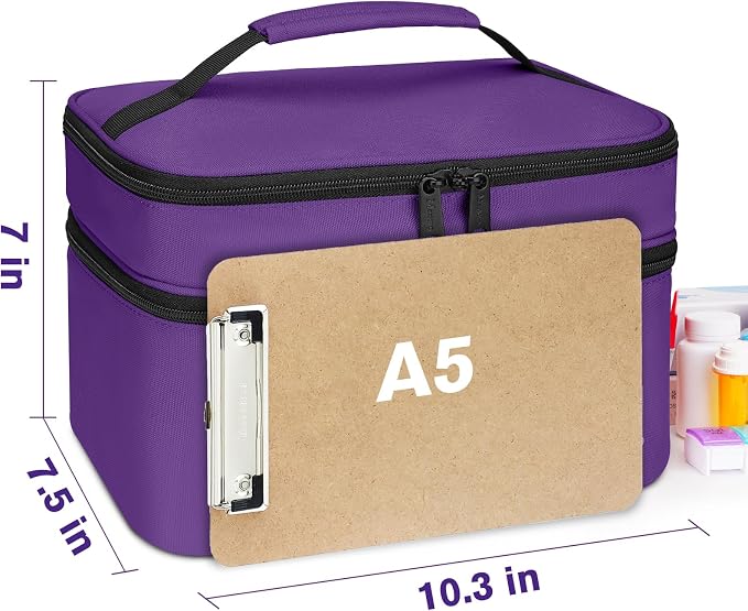 Mancro Dual Layers Medicine Organizer Bag with Lockable Zipper | Pill Bottle Organizer Storage, Medication Bag for Pills, Vitamins, Medical Supplies for Home Storage, College Medicine Kit