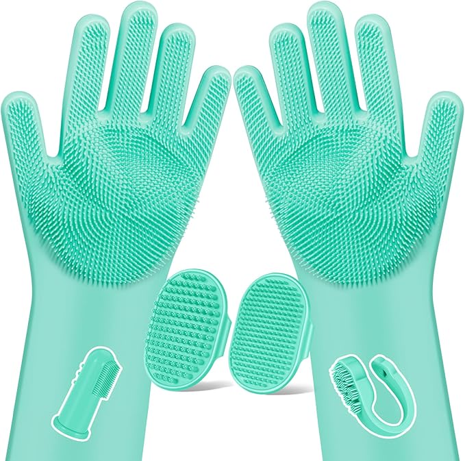 Augwind 6PCS Pet Grooming Kit for Dogs, Cats and Horses | Dog Washing Gloves | Cleanroom Gloves | Dog Bath Brush | Dog Bath Gloves | Dog Shampoo Brush | Dog Bath Supplies (Green)