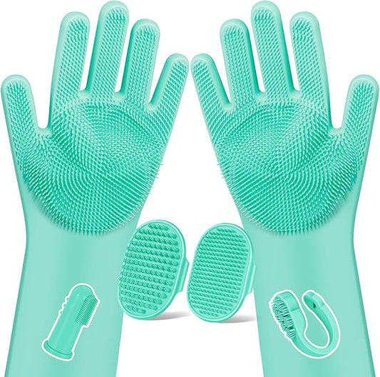 Augwind 6PCS Pet Grooming Kit for Dogs, Cats and Horses | Dog Washing Gloves | Cleanroom Gloves | Dog Bath Brush | Dog Bath Gloves | Dog Shampoo Brush | Dog Bath Supplies (Green)