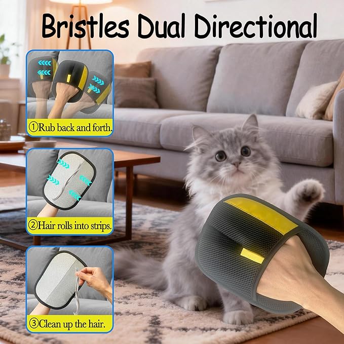 Pet Hair Removal Glove for Dogs & Cats, Reusable Magic Brush Electrostatic Pet Hair Remover Tool for Couch, Carpet, Clothes, Newly Upgraded (Black-Yellow Medium 1-Pack)