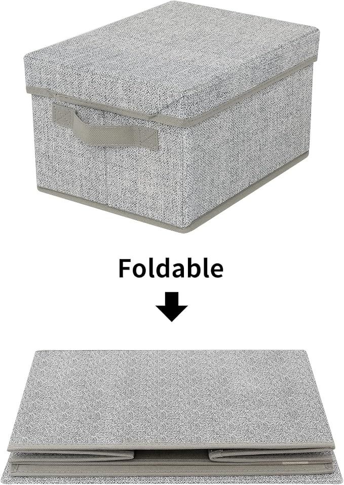 GRANNY SAYS Storage Bins with Lids, Decorative Storage Boxes with Lids | Storage Box with Dust Cover, Handles & Lable, Collapsible, Ideal for Closet Clothes Blanket Toys, Small, Ash Gray, 3-Pack