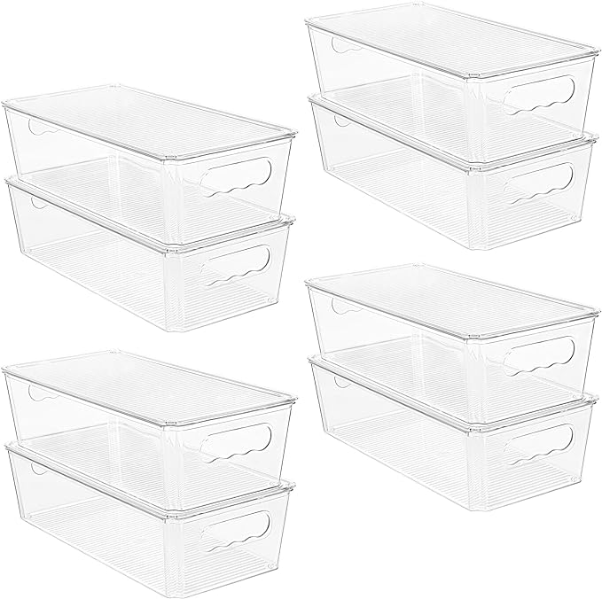 Vtopmart 8pcs Clear Organizers and Storage Bins with Lids and 4Pack Large Stackable Kitchen Pantry Storage Drawers