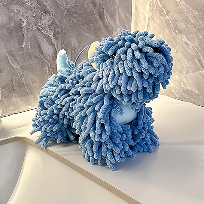 Cute Puppy Chenille Hand Towel for Bathroom Kitchen 10.2x5.1 Inch Fluffy Soft Absorbent Chenille Towel Funny Hand Towels Gift for Women Dog Lovers