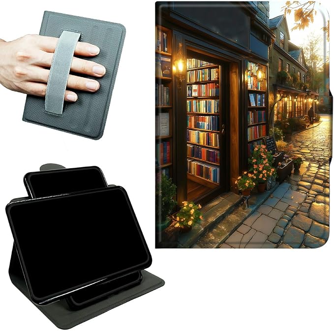 Rotating Handle Case for Samsung Galaxy Tab A 10.1" 2019 SM-T510/T515/T517, 360 Degree Swivel Kickstand with Magnetic Closure Leather Protective Cover for Women Men, Flower Library