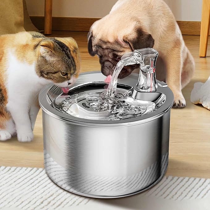 Homtyler Cat Water Fountain, Stainless Steel Inside Ultra-Quiet Pump, 2L/67oz Automatic Dog Dispenser Water Bowl, Multiple Pets Water Fountain
