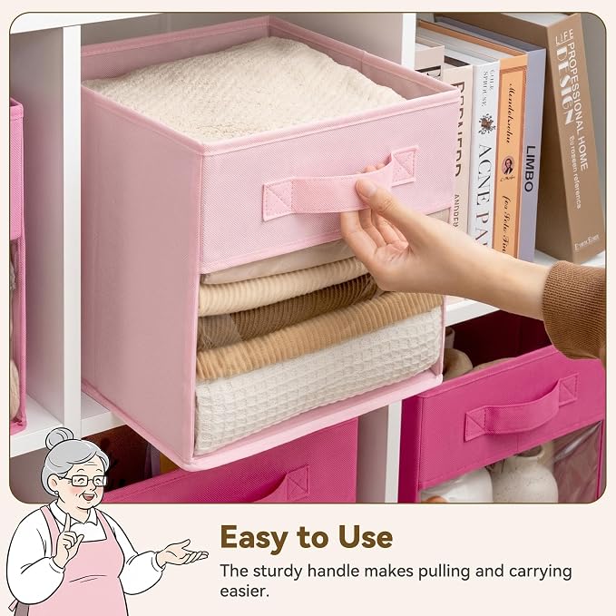 GRANNY SAYS 11x11 Storage Cubes with Clear Window, Pink Gradient, 6-Pack | Collapsible, Fabric Storage Bins with Sturdy Handles, Organizing Toys, Clothes, Decorative Baskets for Shelves, Closet