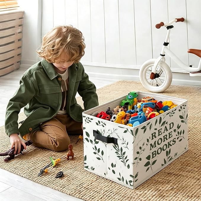 Vintage Botanical Book Foldable Storage Bins Box with Handles, Book Lover Gifts, Read More Books Decorative Storage Boxes Baskets Toybox Organizer for Library Reading Room Kids Room Bedroom