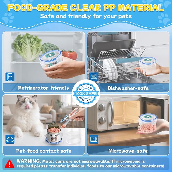 REFLYING Canned Cat Food Storage Lids Reusable Airtight Can Cover | Reusable airtight cat food can lids,Keeps wet food fresh,eliminates odor,Includes SUS 304 spoon and can opener
