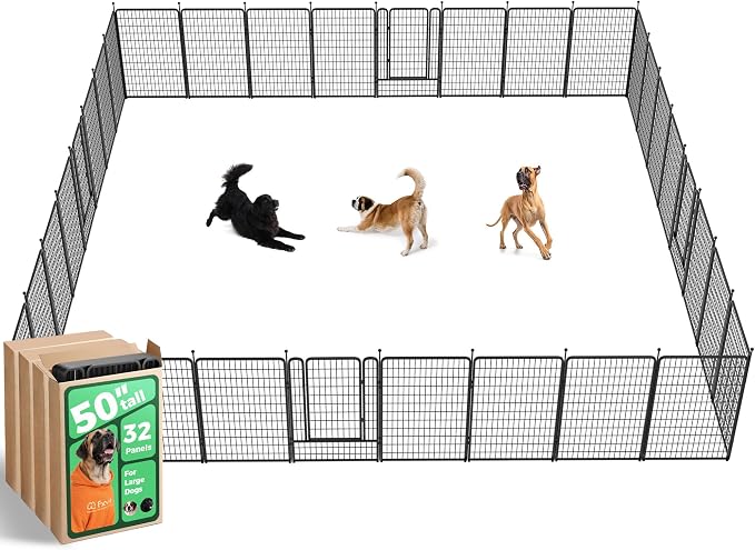 FXW Rollick Dog Playpen, Indoor, Yard & RV Camping, 50" H, 32 Panels | Easy setup, Heavy-duty, DIY layouts, for Ultra Large Dogs, Patented