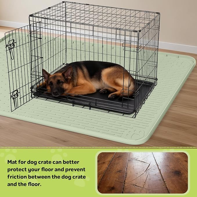 Silicone Dog Crate Mat 50"x 35" Under Dog Crate Kennel Pad Mat, Green | Extra Large Dog Cage Mat, Non-Slip Waterproof Dog Playpen Mat, Reusable Washable Dog Mat for Crate, Protect Floors