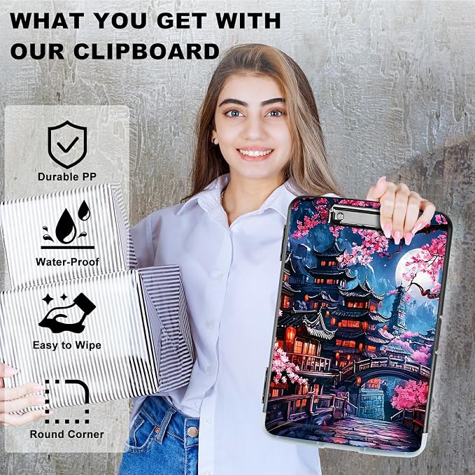 Cherry Blossom House A4 Clipboard with Storage Pen Holder, Clipboards Organizer Nursing Clipboard Foldable File Folder Plastic Clipboard Folio Clip Board for Office Students Classroom