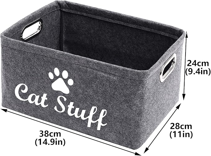 Cat Apparel & Accessories/Cat Toys/Pet Supplies Storage Basket/Bin with Handles, Collapsible & Convenient Storage Solution for Office, Bedroom, Closet, Toys, Laundry(Grey)
