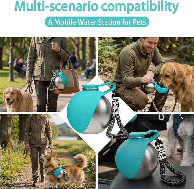 Portable Pet Water Bottle & Collapsible Dog Bowls, Spill Proof Water Dispenser, Cat Food Container & Dog Treat Holder, Small Size Pet Supplies Travel Accessories for Puppy Walking & Gifts