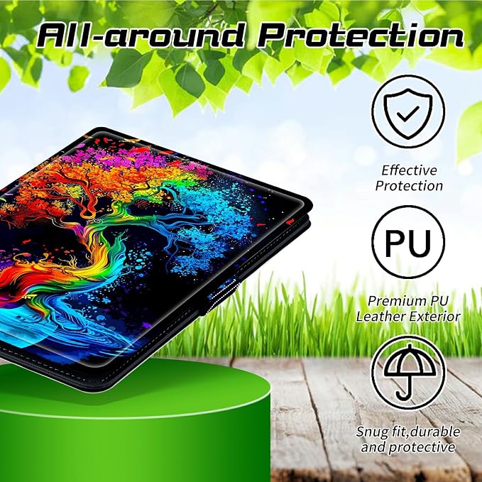 Universal Tablet Case for T-Mobile Revvl Tab 2 10.1" 2025/Revvl Tab 5G 10.36" 2023, 360 Degree Rotating Kickstand Protective Stand PU Leather Shell Cover for 9"-10.5", Red Blue Tree