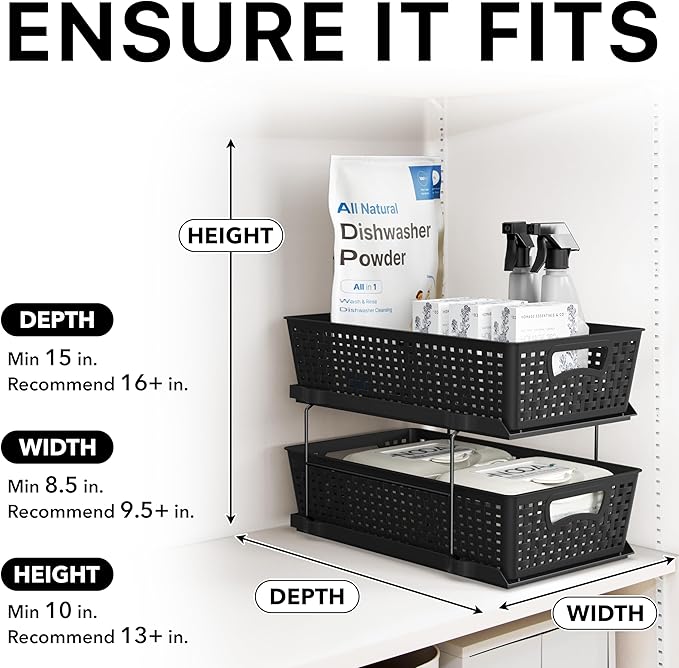 Simple Houseware 2 Tier Pull-Out Sliding Drawer Under Sink Storage, Black | Great for Kitchen Bathroom Tray Shelf Organizer