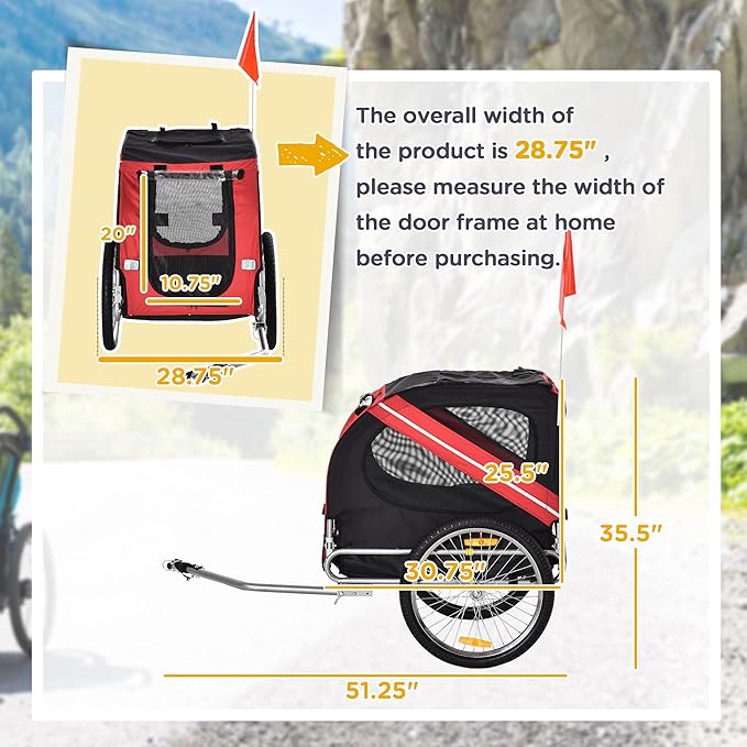 Aosom Dog Bike Trailer Easy Folding Cart Frame 20" Wheels | Pet Wagon Bicycle Trailer, Large Rubber Wheels, 3 Entrances, Mesh Screen, Off-Road and Travel